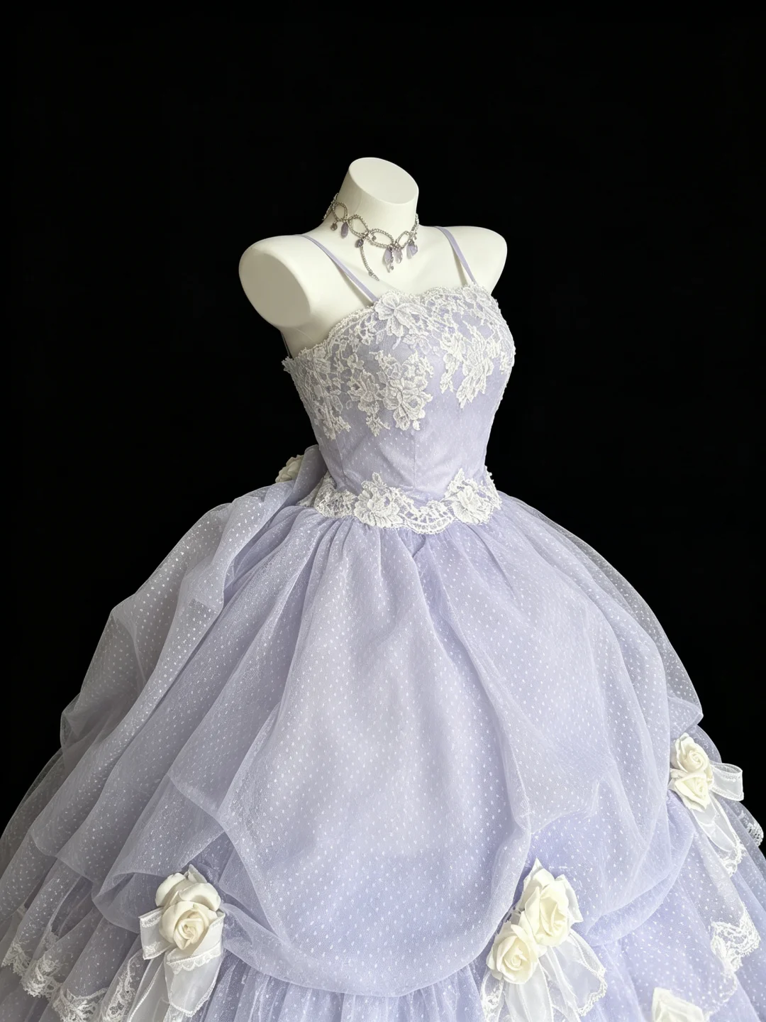 Sweet Lilac Strapless Tulle Lace Hem Quinceanera Dress Sweet 15 16 Dress With 3D Florals D5237