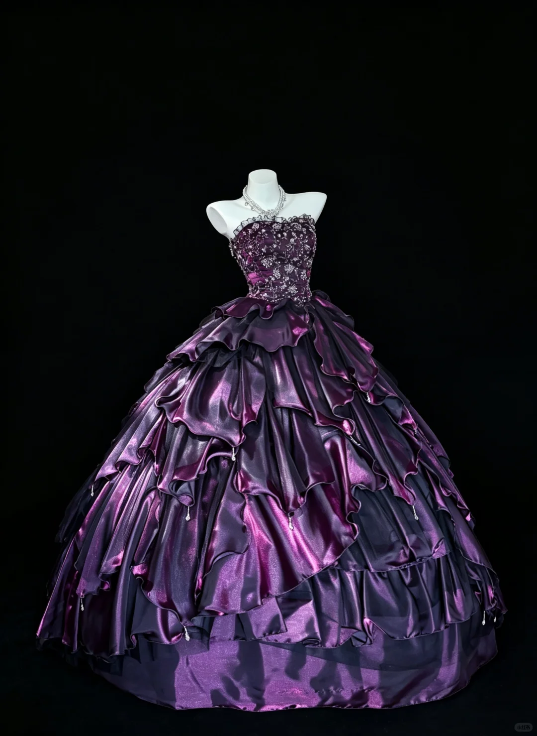 Charming Strapless Purple Satin Layered Beaded Quinceanera Dress Sweet 16 Dress D5235