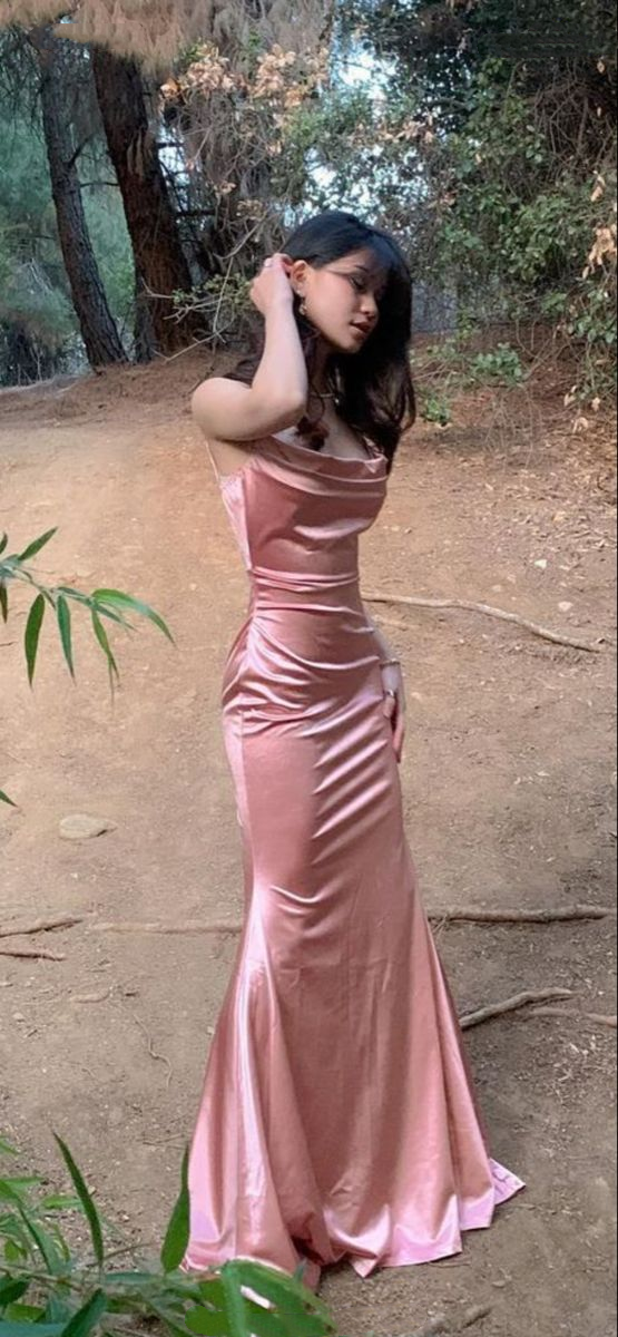 Elegant Spaghetti Straps Pink Satin Mermaid Party Dress Long Wedding Guest Dress D2863