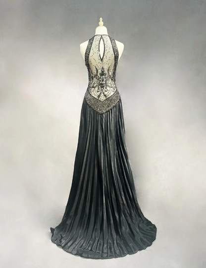 Stylish V Neck Satin Beaded Mermaid Evening Dress Long Wedding Guest Dress Prom Dress D2019