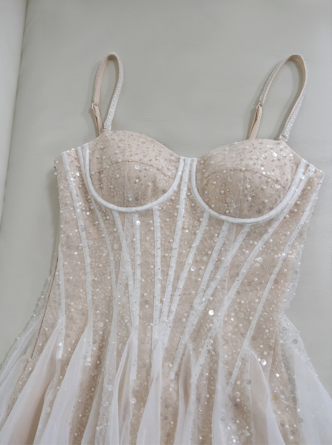 Sparkly Champagne Sequins Spaghetti Straps Homecoming Dress Cocktail Dress S433
