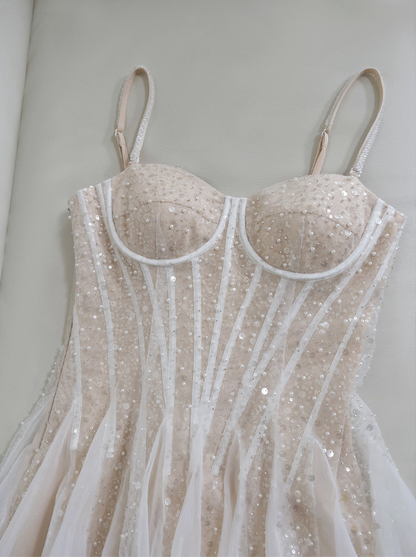 Sparkly Champagne Sequins Spaghetti Straps Homecoming Dress Cocktail Dress S433