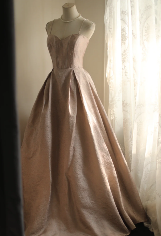 Beautiful Spaghetti Strap Pink Satin Floral A Line Long party Dress Birthday Prom Dress D2313