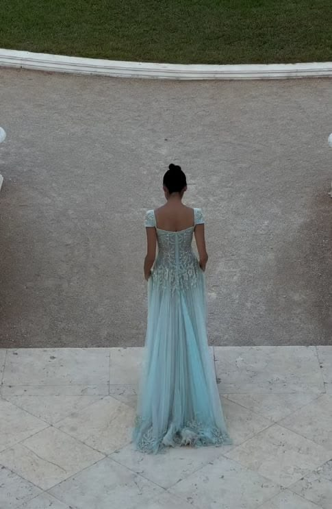 Glamorous Beaded Tulle Sequin Mermaid Long Prom Dress Ice Blue Long Party Dress D4623