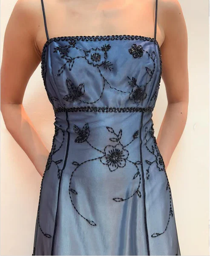 Gorgeous Spaghetti Straps Ombre Blue Tulle Beaded Mermaid Eevening Dress Long Birthday Party Gown D1695