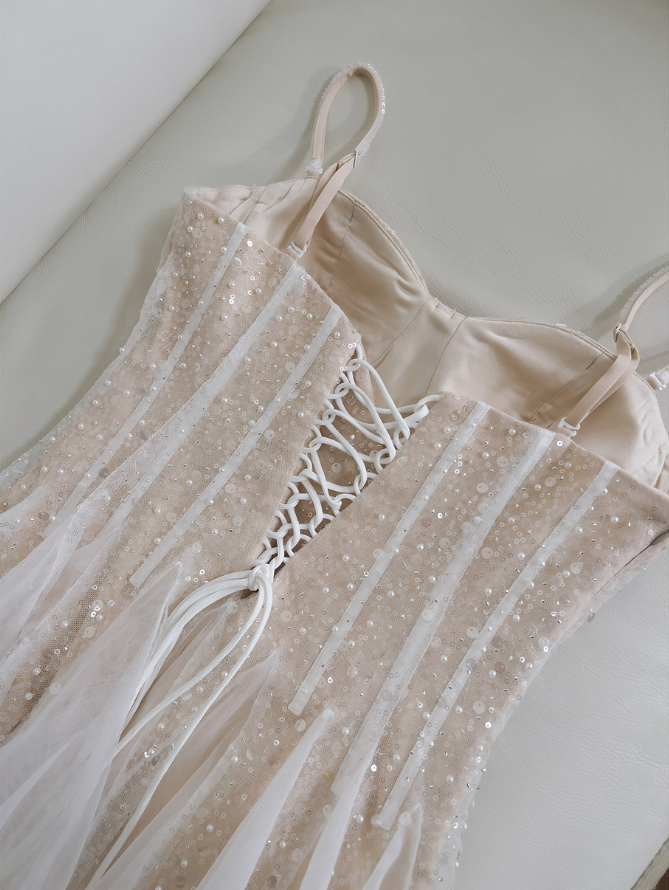 Sparkly Champagne Sequins Spaghetti Straps Homecoming Dress Cocktail Dress S433