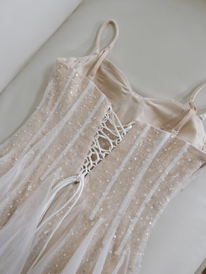 Sparkly Champagne Sequins Spaghetti Straps Homecoming Dress Cocktail Dress S433