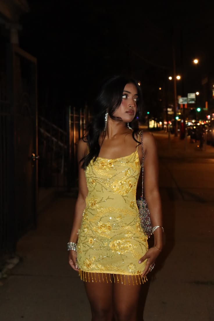 Gorgeous Yellow Satin Sequin Beaded Short Homecoming Dress,Backless Mini Party Dress D3406