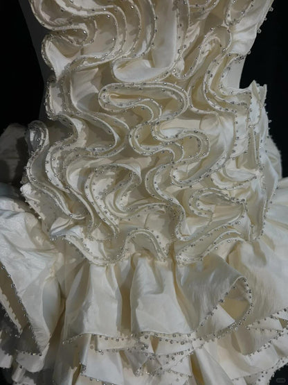 Elegant Off White Satin Ruffle Beaded A Line Short 9th Grade Homecoming Dress,Strapless Short Birthday Outfits D3377