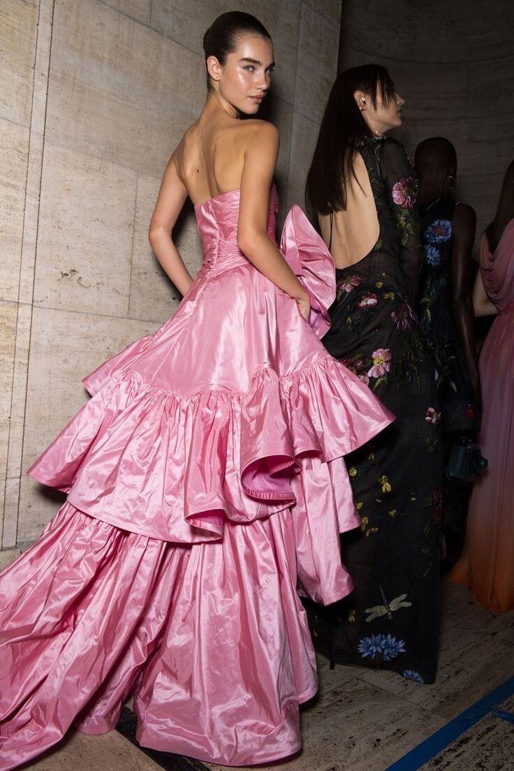 Pretty Pink Strapless Satin Pleated Ruffles Long Birthday Party Dress Evening Gown D4592