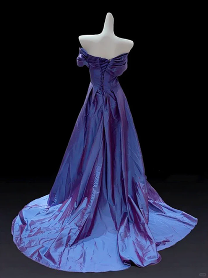 Vintage Off The Shoulder Bow Navy Blue Satin Mermaid Evening Dress Formal Prom Gown D1043