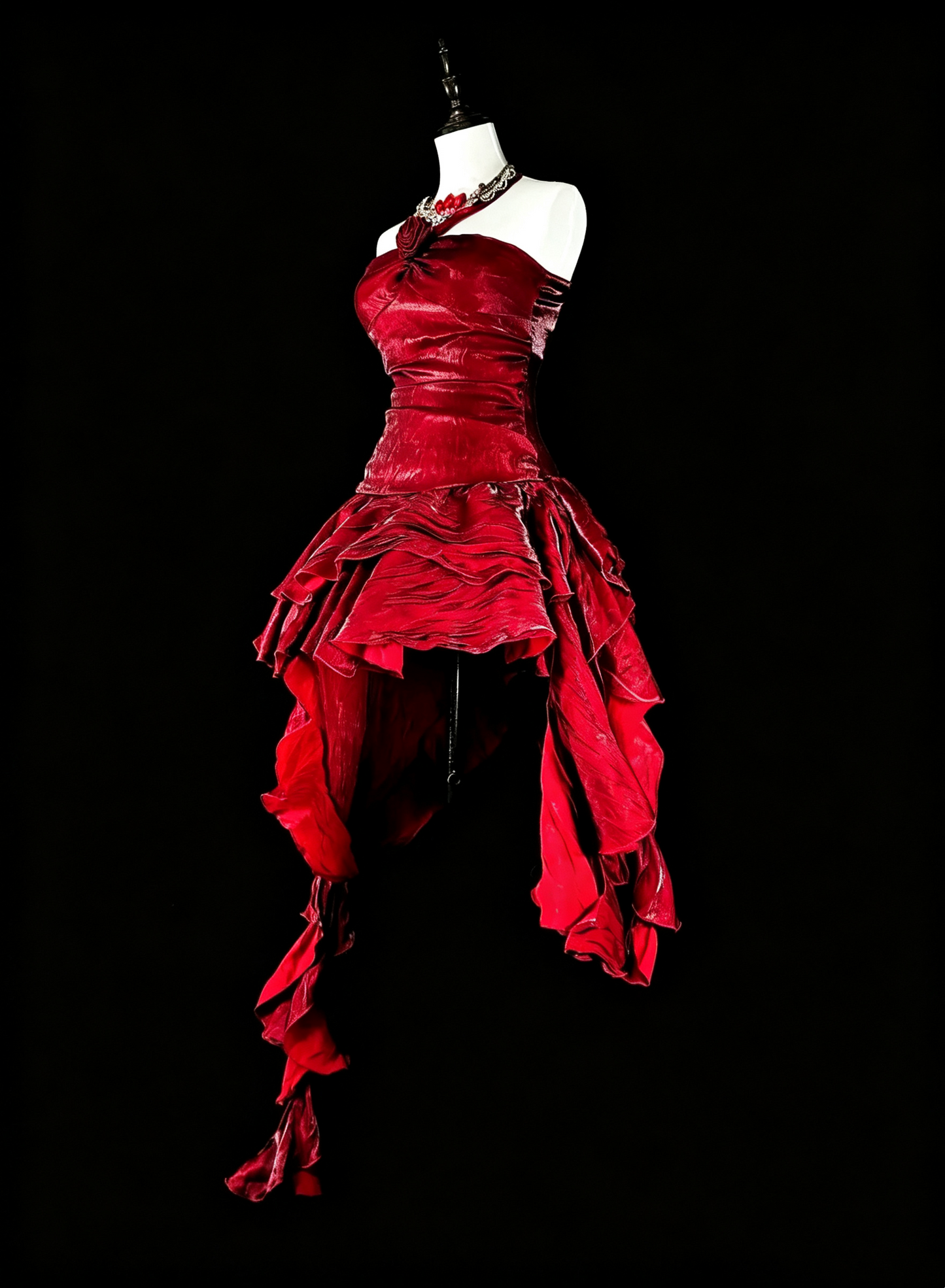 Sexy Halter Red Satin Ruffle A Line Short Birthday Dress,Formal Graduation Homecoming Dress D4040