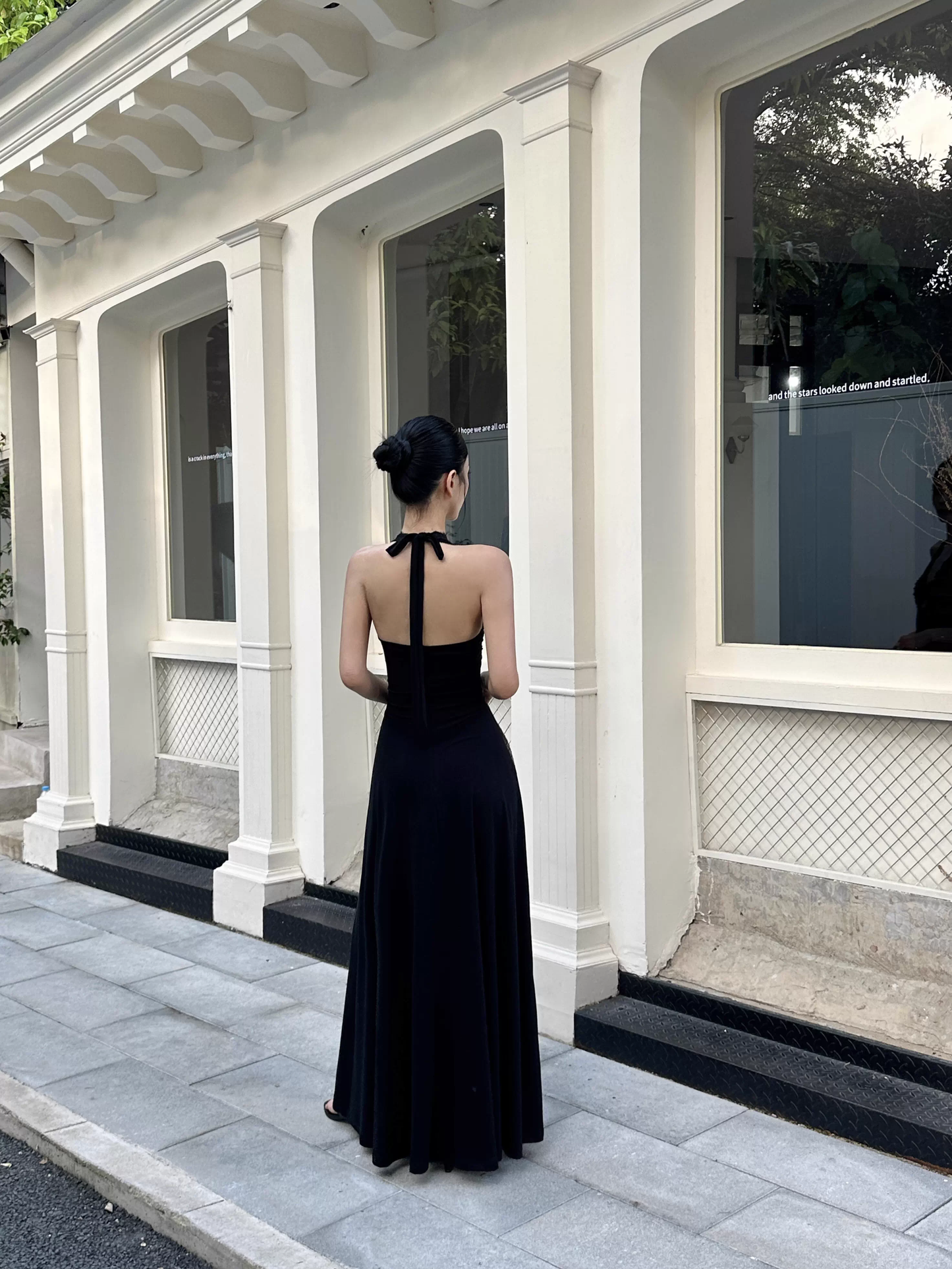 Sexy Black Halter Satin A Line Long Birthday Party Dress Evening Dress Formal Wedding Guest Dress D2079
