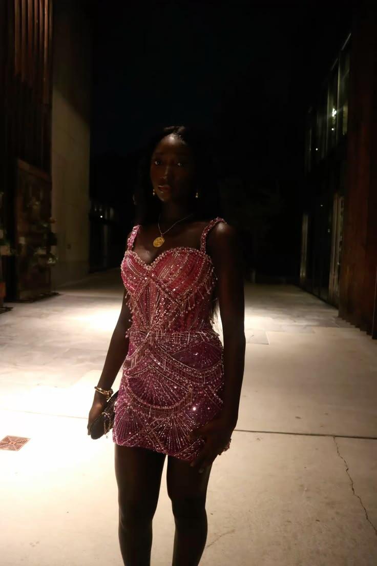 Gorgeous Spaghetti Straps Satin Beaded Sheath Short Birthday Outfits Pink Short Homecoming Dress D4759