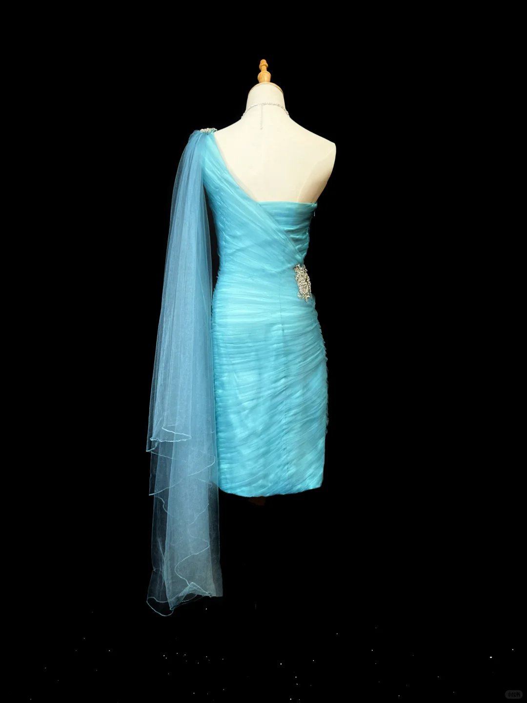 Elegant One Shoulder Blue Tulle Pleated Beaded Sheath Short 7th Grade Homecoming Dress,Mini Birthday Dress D3249