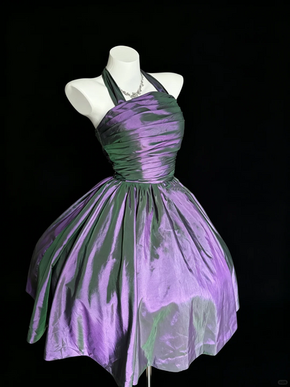 Pretty Halter Satin Short Party Dress Purple Short Graduation Homecoming Dress D5219