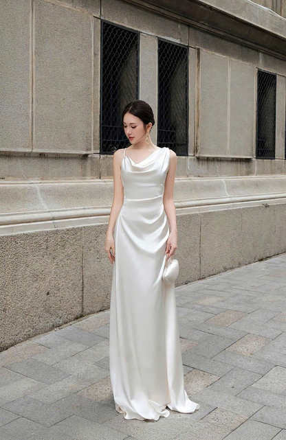 Elegant Burgundy Satin Long Bridesmaid Dress, Formal Party Dress D961