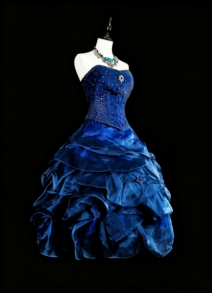 Pretty Blue Strapless Satin Tulle Pleated Beaded A Line Short Homecoming Dress Cocktail Dress D4061