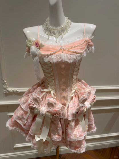 Charming Pink Lace Beaded Layered A Line Short Homecoming Dress Formal 16th Birthday Outfits D2955
