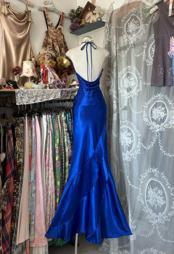 Sexy Royal Blue Satin Beaded Mermaid Long Wedding Guest Dress Formal Evening Dress Party Gown D1878