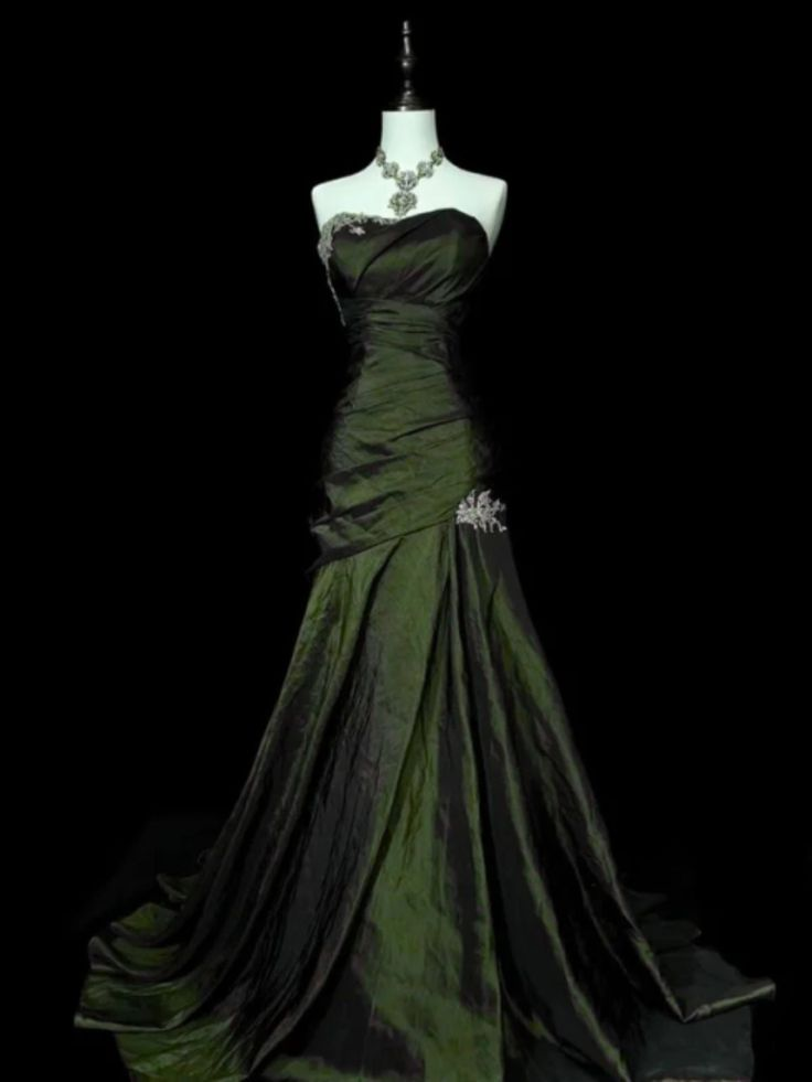 Vintage Brown Strapless Beaded Satin Mermaid Long Wedding Guest Dress Birthday Party Dress Evening Gown D1913