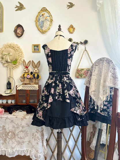 Pretty Black Chiffon Printed Floral Short Party Dress Formal Homecoming Dress Birthday Outfits D315