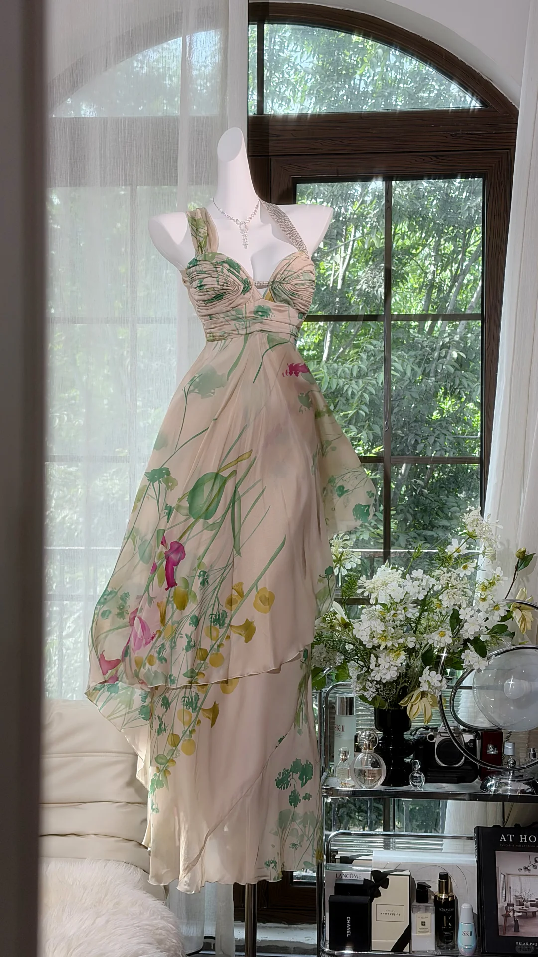 Classy Chiffon Printed Floral Long Party Dress Birthday Prom Dress D2931