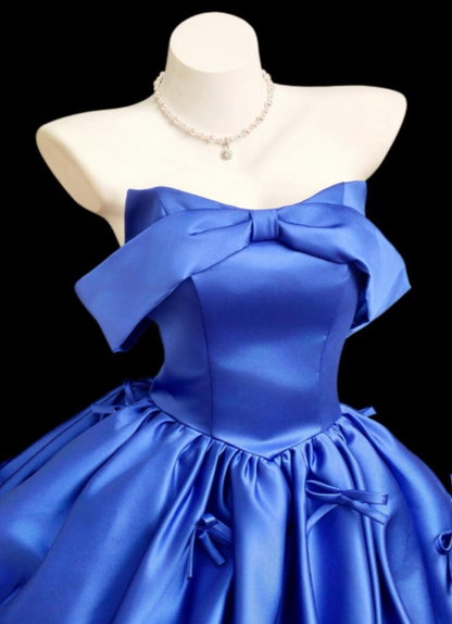 Sweet Blue Bow Satin A Line Short 7th Grade Homecoming Dress,Formal 17th Birthday Outfits D3975
