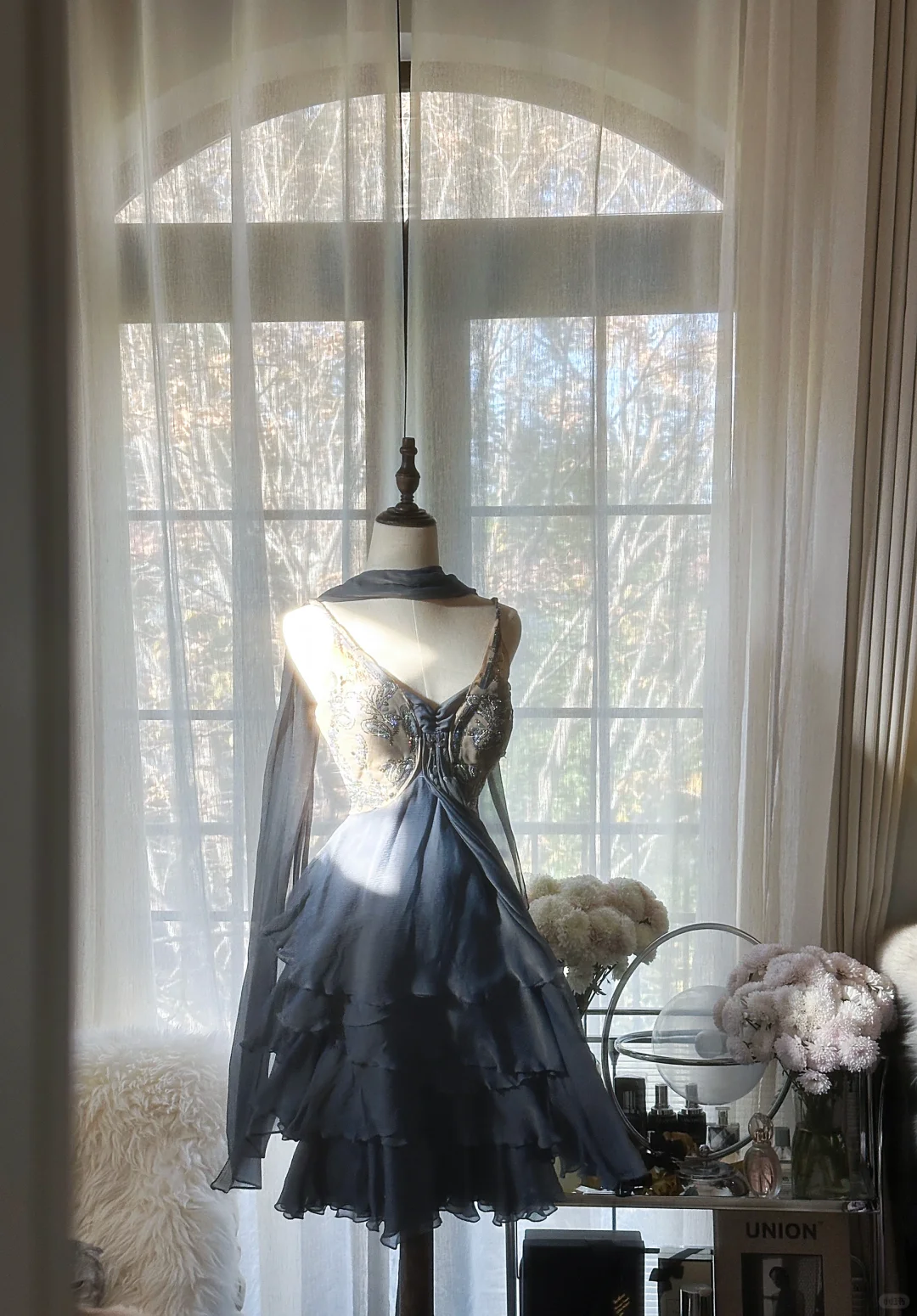 Stylish Spaghetti Straps V Neck Chiffon Sequin Cocktail Dress Blue Short Birthday Outfits Homecoming Dress S730