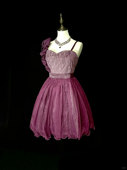 Pretty Purple Tulle Lace A Line Short 8th Grade Homecoming Dress Birthday Dress D4071