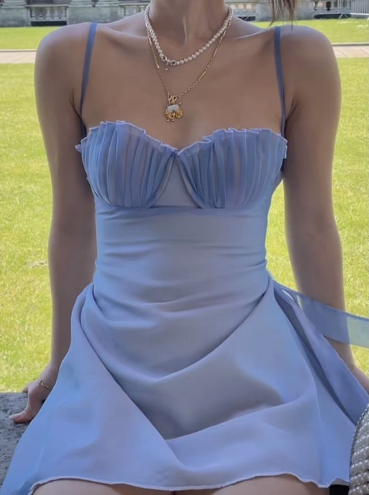 Elegant Blue Spaghetti Straps Sheath Cocktail Dress Short Party Dress Homecoming Dress D500