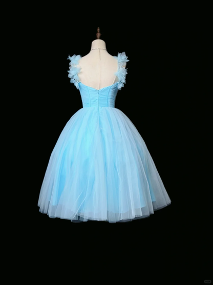 Elegant Spaghetti Straps Blue Tulle A Line Short Graduation Homecoming Dress Birthday Outfits D3251