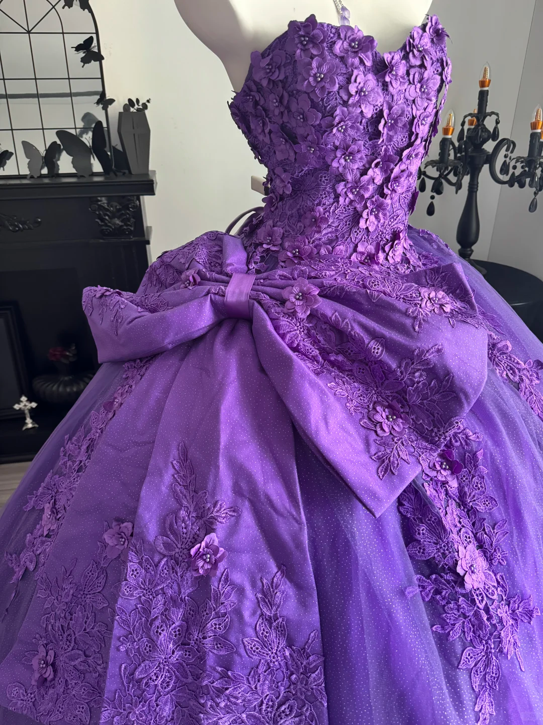 Charming Purple Off The Shoulder Tulle Appliques Sweet 16 Dress,Formal Quinceanera Dress D3721