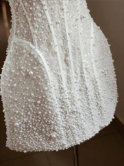 Gorgeous White Lace Pearls Beaded Short 18th Birthday Outfits Formal Graduation Homecoming Dress S905