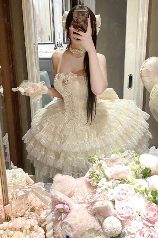 Sweet Pink Tulle Lace Layered A Line Short Homecoming Dress Birthday Outfits With Bow D3859