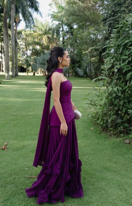 Charming Strapless Satin Long Wedding Guest Dress,Purple Long Party Dress D3446
