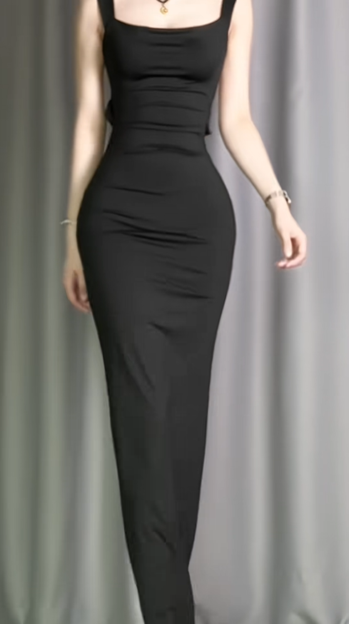 Fashion Black Satin Backless Mermaid Long Party Dress Evening Dress D2489