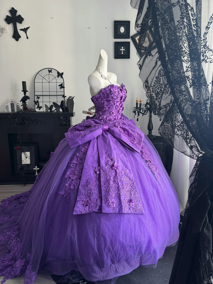Charming Purple Off The Shoulder Tulle Appliques Sweet 16 Dress,Formal Quinceanera Dress D3721
