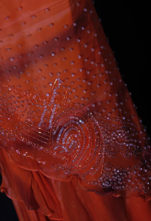 Pretty Orange Spaghetti Straps Chiffon Beaded Ruffle Mermaid Long Prom Dress Evening Gown D2268