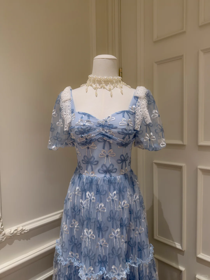Elegant Sweetheart Neck Blue Tulle A Line Long Party Dress Prom Dress D2947