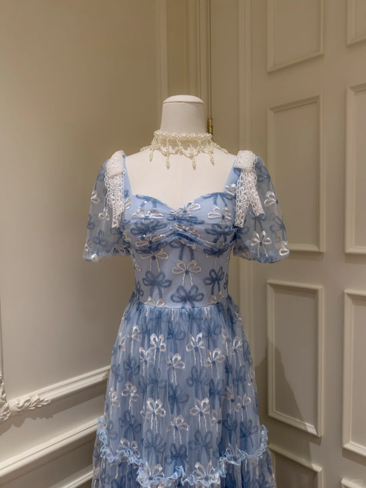 Elegant Sweetheart Neck Blue Tulle A Line Long Party Dress Prom Dress D2947