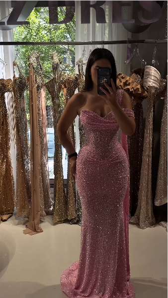Luxurious Pink One Shoulder Sequin Mermaid Long Evening Dress Birthday Prom Dress D5254