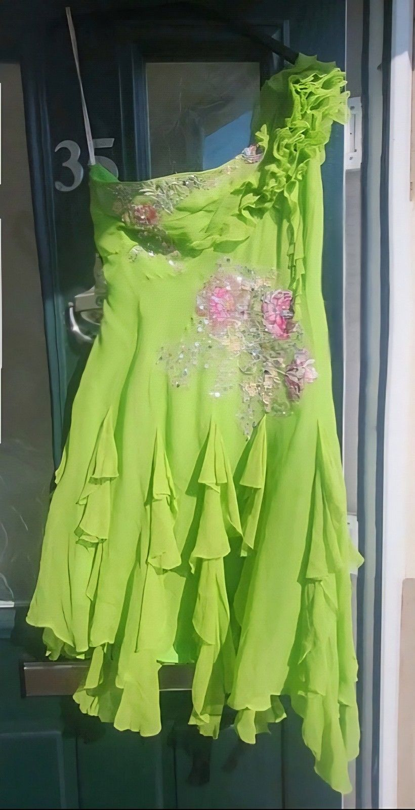 Elegant One Shoulder Apple Green Chiffon Ruffle Sequin A Line Short Homecoming Dress Birthday Outfits D3402