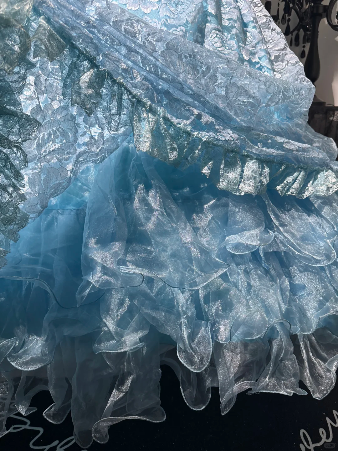 Sweet Blue Ball Gown,Spaghetti Straps Tulle Lace Floral Birthday Quinceanera Dress With Bow D3735