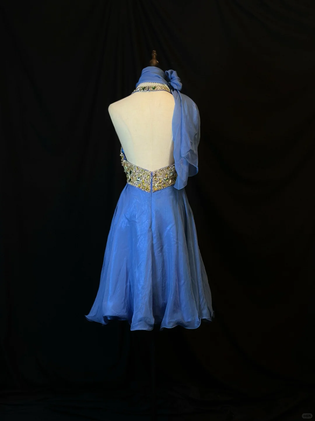 Gorgeous Blue Halter V Neck Tulle Beaded A Line Short 6th Grade Homecoming Dress Cocktail Dress D3248