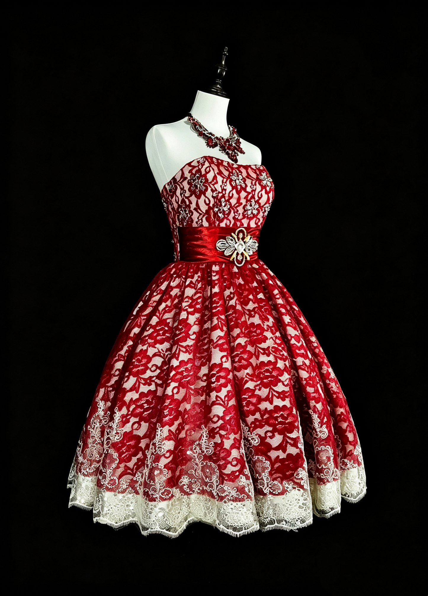 Glamorous Strapless Lace Beaded Short Prom Dress,Red A Line Mini Birthday Dress D4050