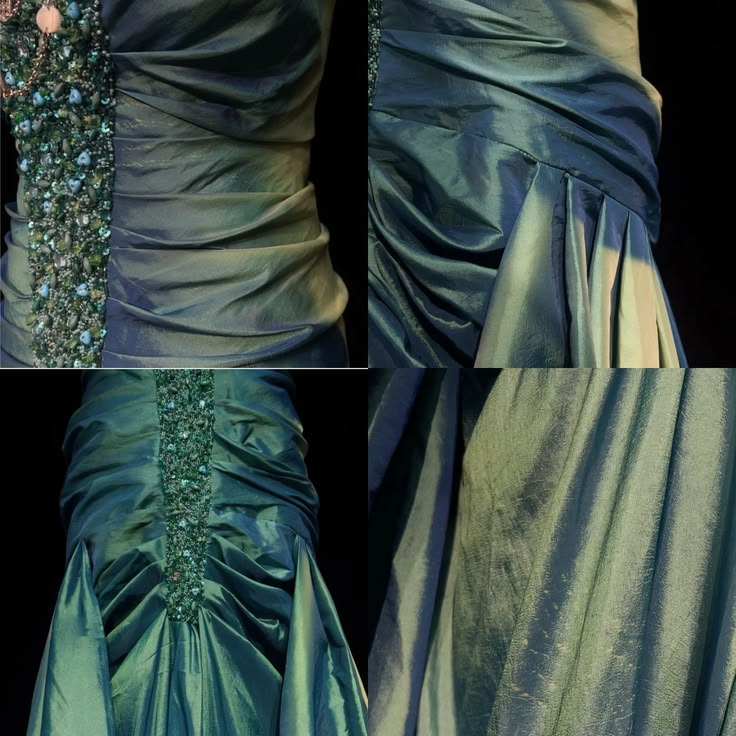 Fashion Sweetheart Neck Green Satin Pleated Beaded Mermaid Long Party Dress Evening Dress D4791