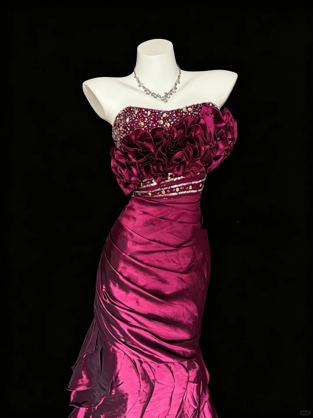 Pretty Blue Satin Pleated Beaded Mermaid Party Dress Strapless Long Evening Dress D5216