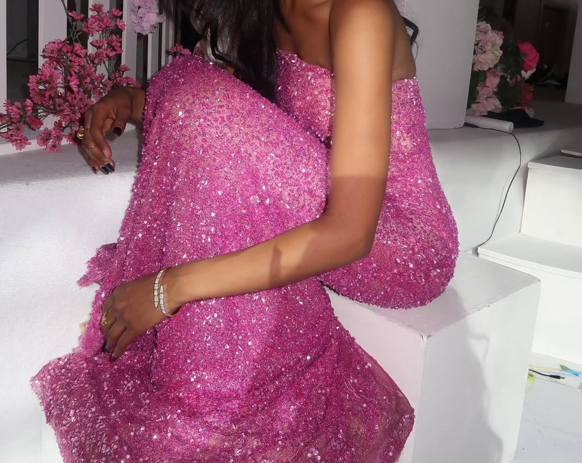 Sparkly Hot Pink Strapless Sequin Mermaid Long Party Dress Evening Dress D4494