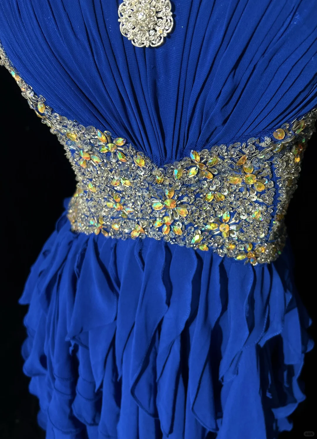 Charming One Shoulder Royal Blue Chiffon Ruffle Beaded Long Prom Dress Evening Gown D3125